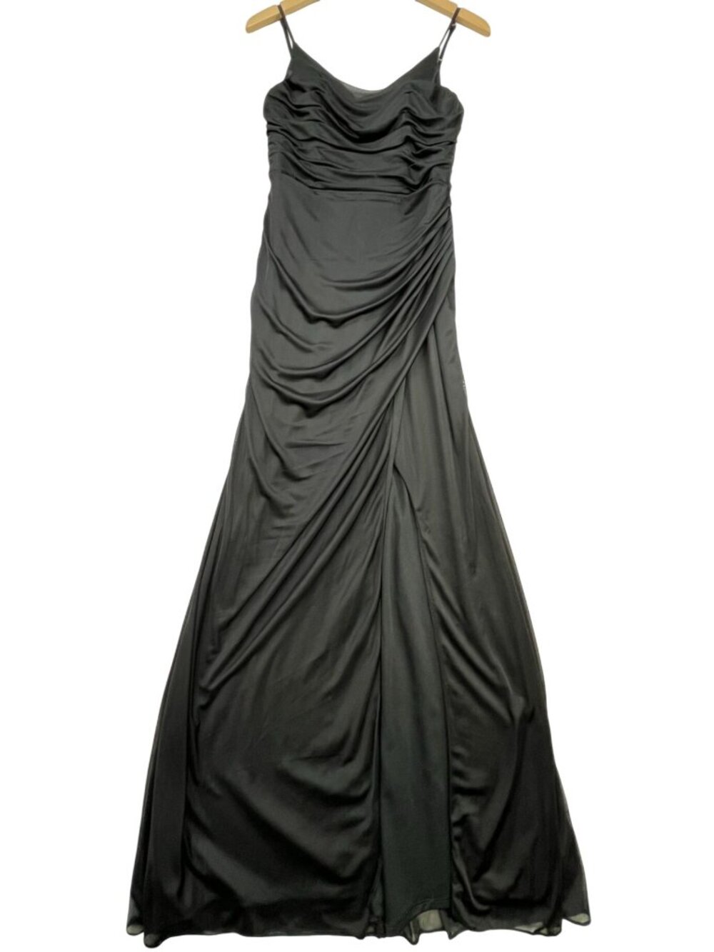 Azazie Women's High Slit Ruched Maxi Dress Sleeveless Back Zip One Size Black